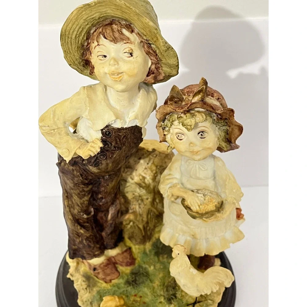 Vintage Boy and Girl‎ Farm Figurine Home Decor Brown Rustic Cottagecore